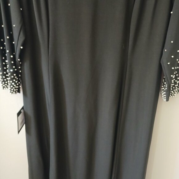 Marina Women's Sz L Black Cocktail Dress Beaded Black Long Sleeve‎ Midi NWT - Picture 5 of 16